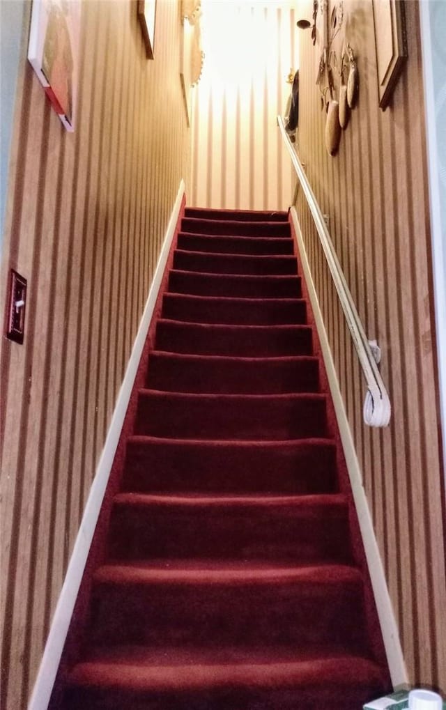 stairway with hardwood / wood-style flooring