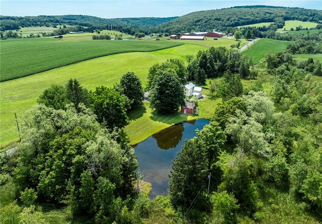 aerial view with a rural view and a water view