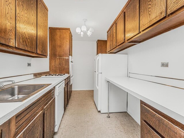 555 Kappock St Unit 11B, Bronx, NY 10463 - kitchen with light flooring, white appliances, a chandelier, and light countertops
