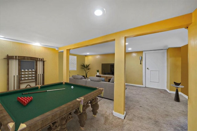 playroom with carpet flooring and billiards