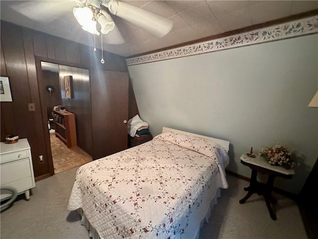 bedroom featuring light parquet flooring and ceiling fan