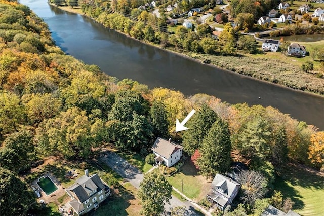 aerial view featuring a water view