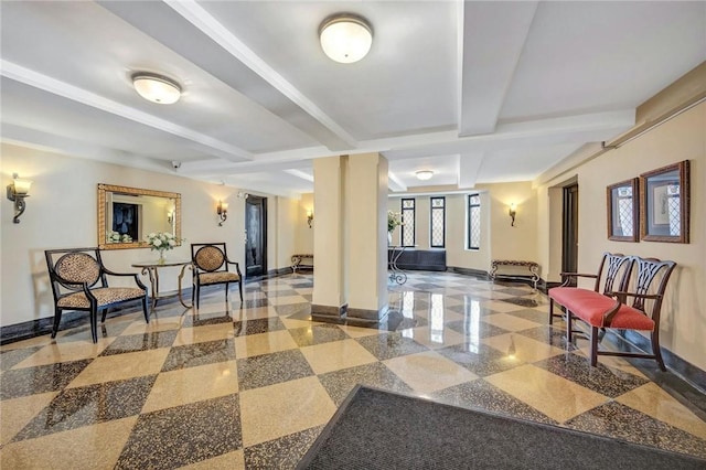 280 Bronxville Rd Unit 9B, Bronxville, NY 10708 - building lobby with beamed ceiling