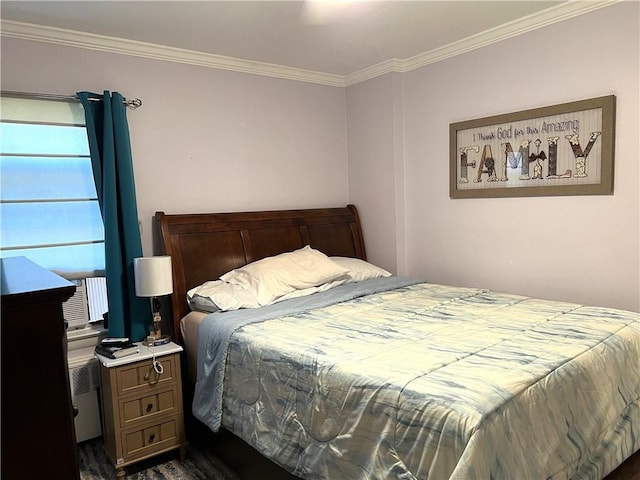 bedroom featuring crown molding and cooling unit