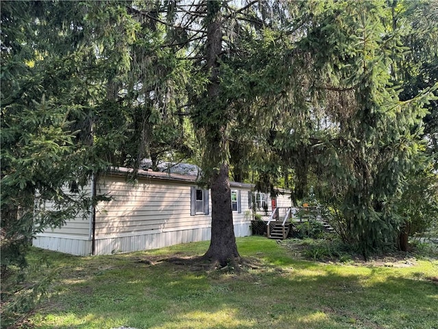 view of yard with a wooden deck