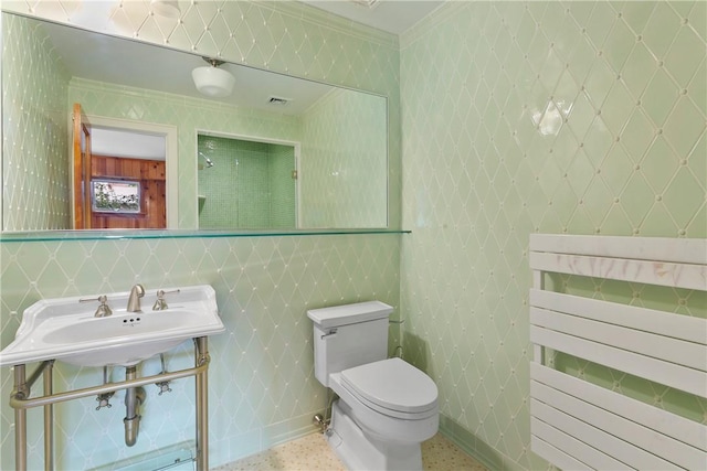 bathroom with toilet and speckled floor