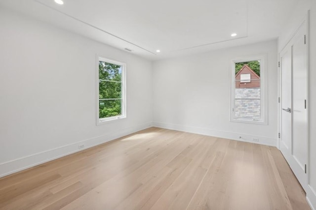 unfurnished room featuring a wealth of natural light and light hardwood / wood-style flooring