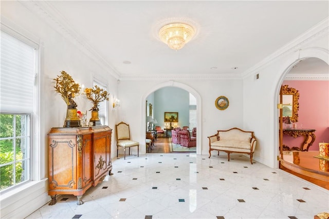 hallway with ornamental molding