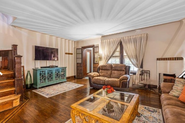 living room featuring dark hardwood / wood-style floors