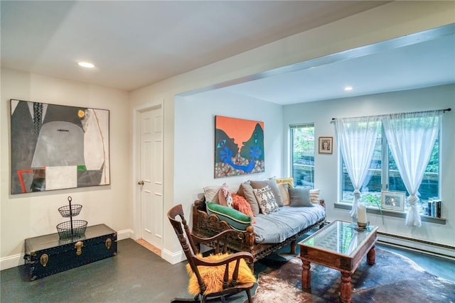 living room featuring a baseboard radiator