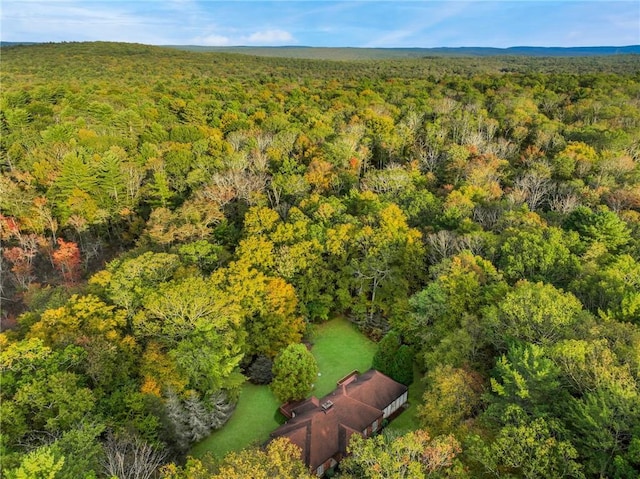 drone / aerial view featuring a view of trees