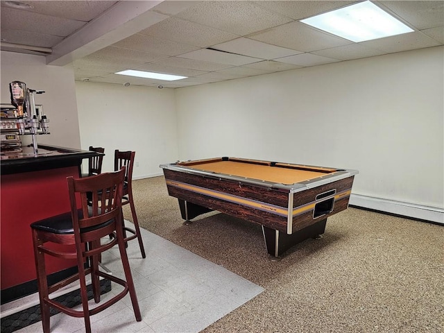 playroom with a drop ceiling, indoor bar, and pool table