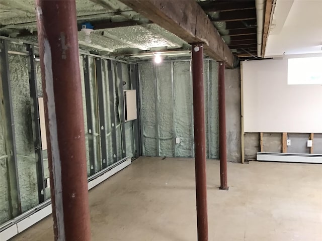 basement with baseboard heating