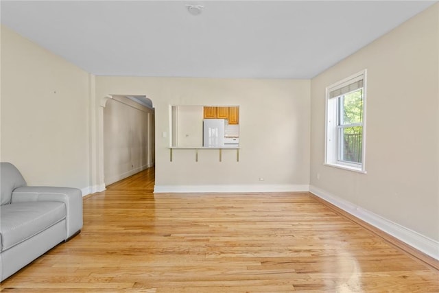 unfurnished living room with light wood-type flooring