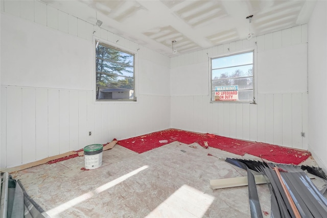 spare room featuring wood walls