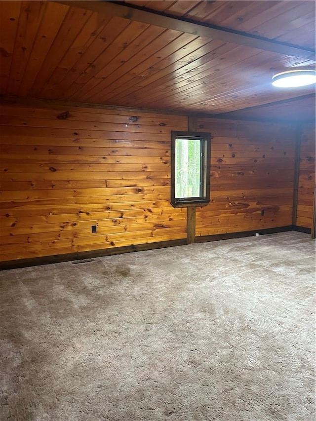 110 Foss Ln, Huguenot, NY 12746 - empty room with carpet floors, wood ceiling, and wooden walls