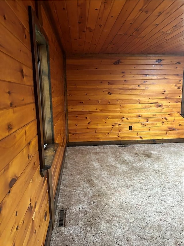 110 Foss Ln, Huguenot, NY 12746 - carpeted empty room featuring wood ceiling and wooden walls