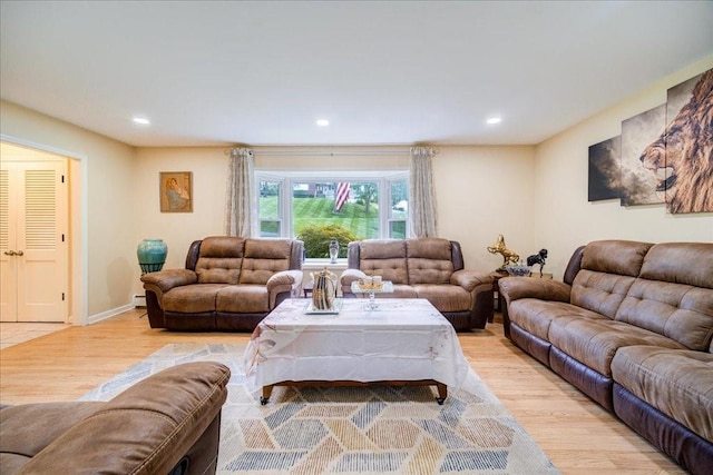 living room featuring light wood-type flooring