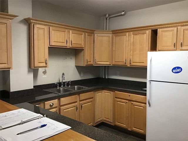 kitchen featuring white fridge and sink