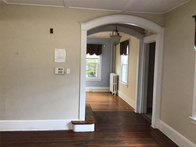 hall featuring dark hardwood / wood-style floors and radiator