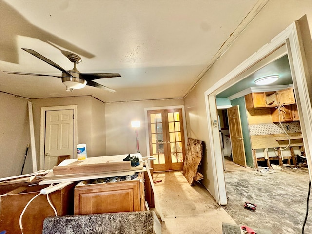 miscellaneous room featuring french doors and ceiling fan