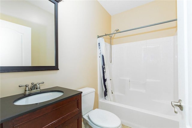 full bathroom with vanity, shower / bath combination, and toilet