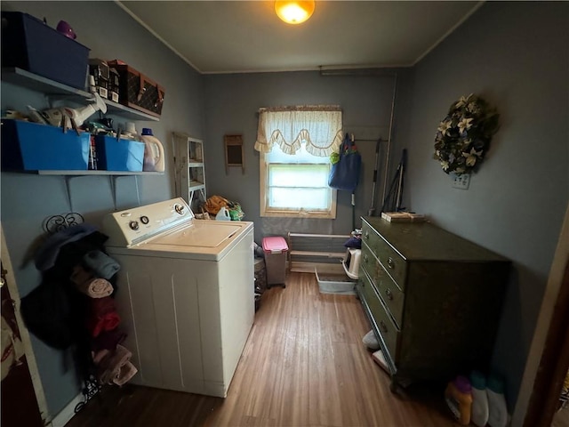 3038 State Route 17b, Cochecton, NY 12726 - washroom with washer / dryer, wood finished floors, and crown molding