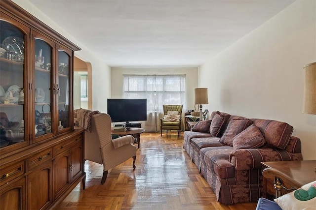 living room with light parquet flooring