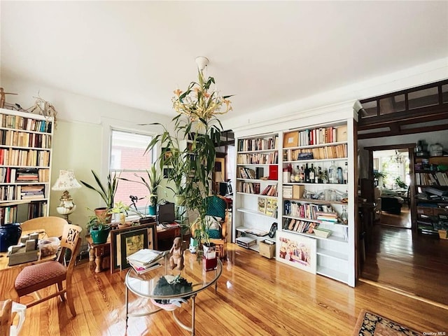 living area featuring hardwood / wood-style floors