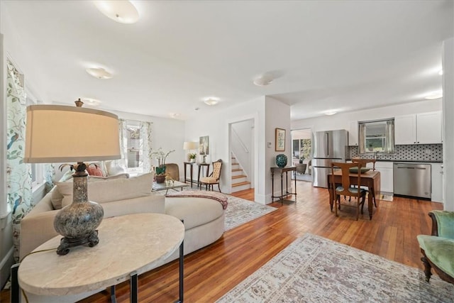 living room with wood-type flooring