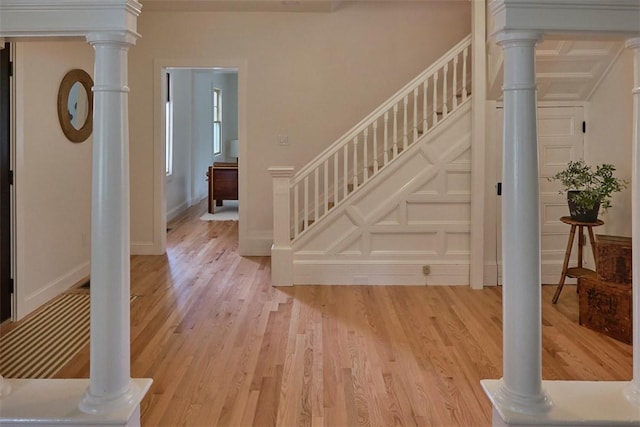 staircase featuring hardwood / wood-style floors