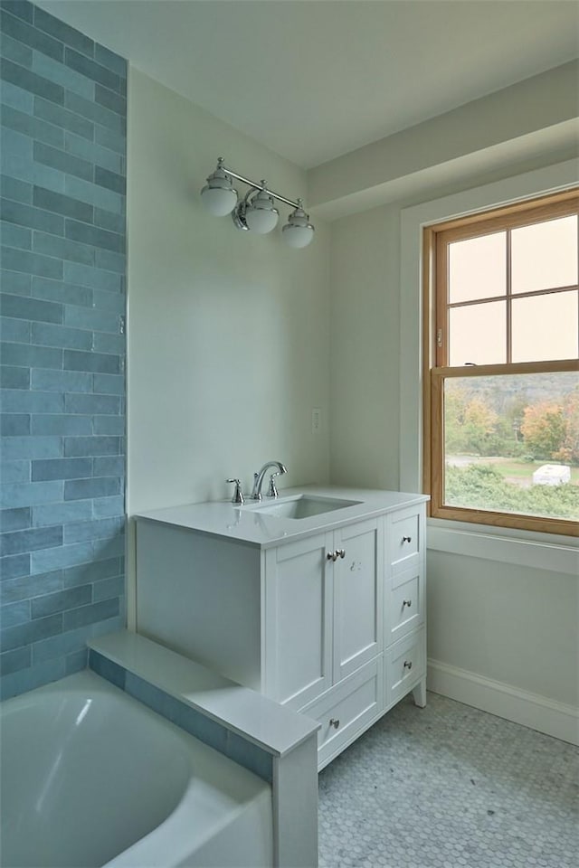 bathroom featuring a bath and vanity