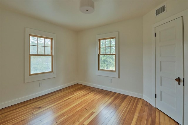 spare room featuring a healthy amount of sunlight and light wood-type flooring