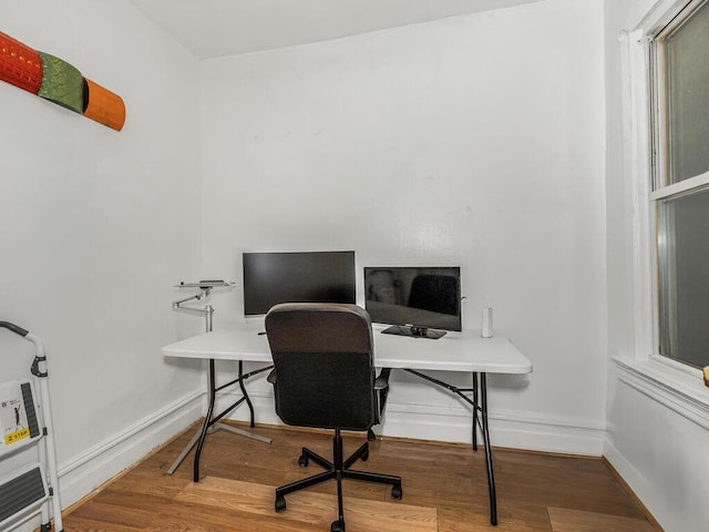 office space with hardwood / wood-style flooring