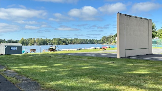 exterior space with a water view