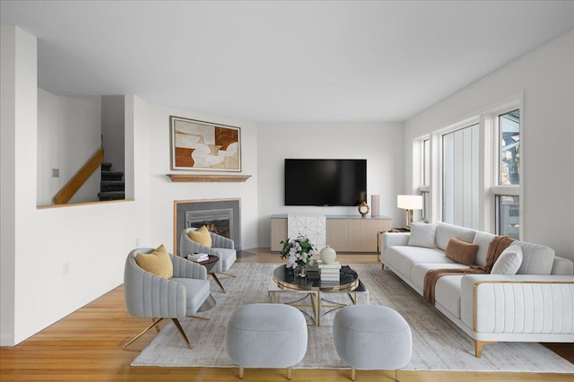 living room featuring light wood-type flooring