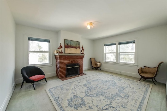 living area with a fireplace