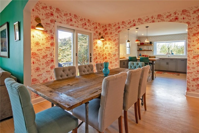 dining room with light hardwood / wood-style flooring