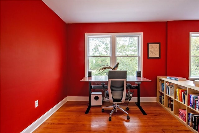 office space with hardwood / wood-style flooring