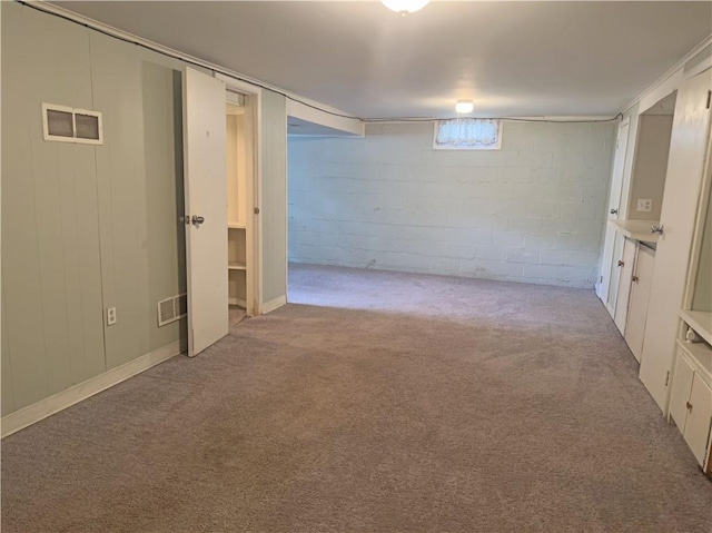 basement with light carpet