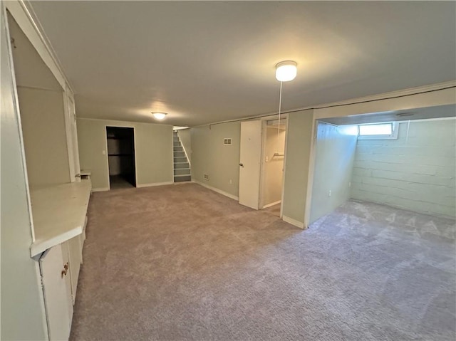 basement with light carpet