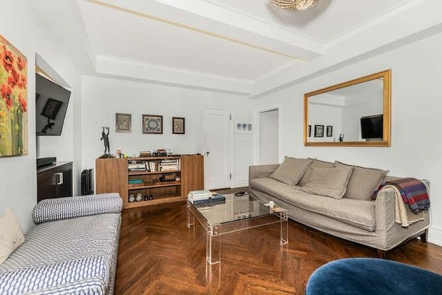 living room with parquet flooring