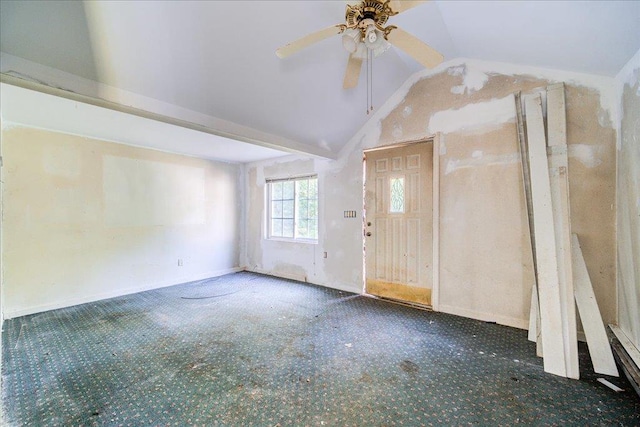 unfurnished room featuring ceiling fan and vaulted ceiling