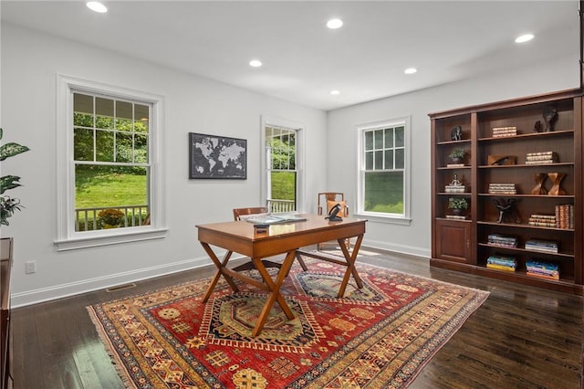 office space with dark hardwood / wood-style floors and plenty of natural light