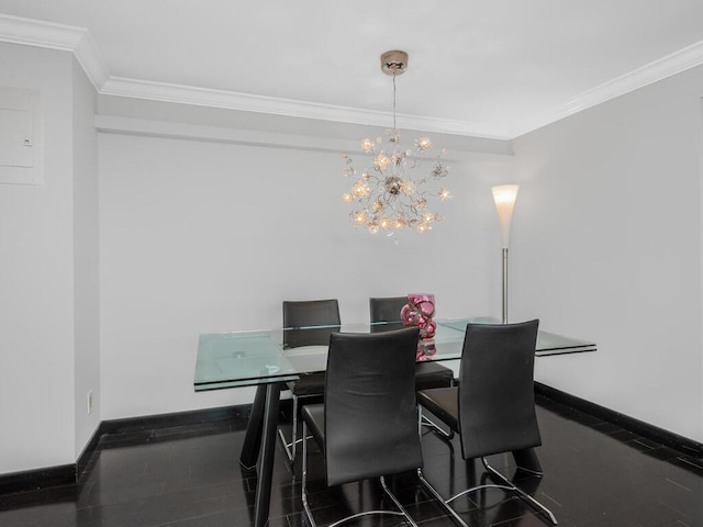 dining space featuring crown molding and an inviting chandelier