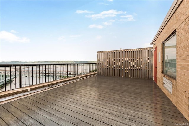 wooden deck with a water view