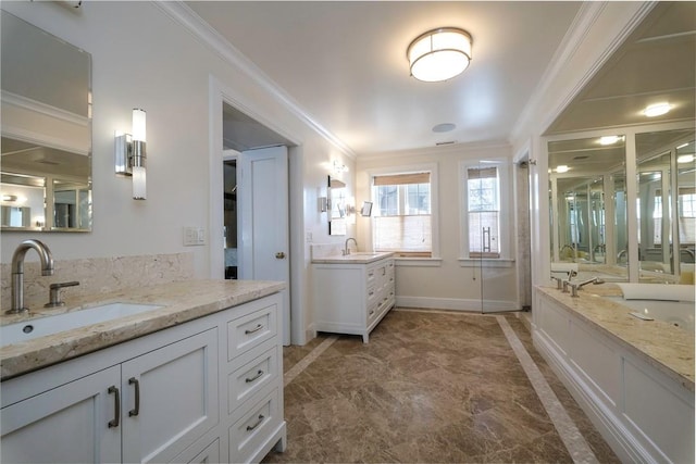 bathroom featuring vanity and crown molding