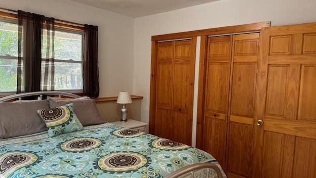 bedroom with multiple closets