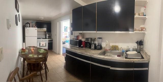 kitchen featuring exhaust hood and white refrigerator