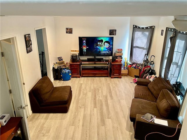 living room with light hardwood / wood-style flooring